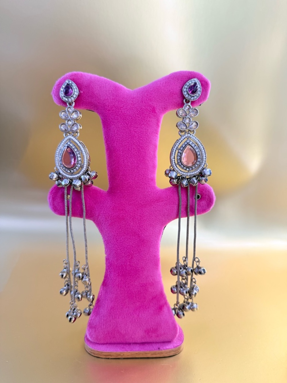 Silver-Tone Pink Teardrop Dangle Earrings - Women Jewelry